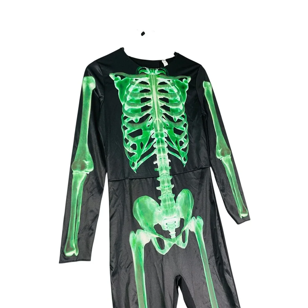 Kids Halloween Costume Girl Extra Large Skeleton Jumpsuit Black Green‎ XL